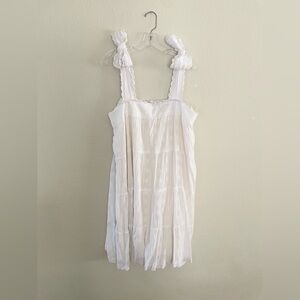 White maternity dress size large short eyelet shoulder ties cream boho ivory